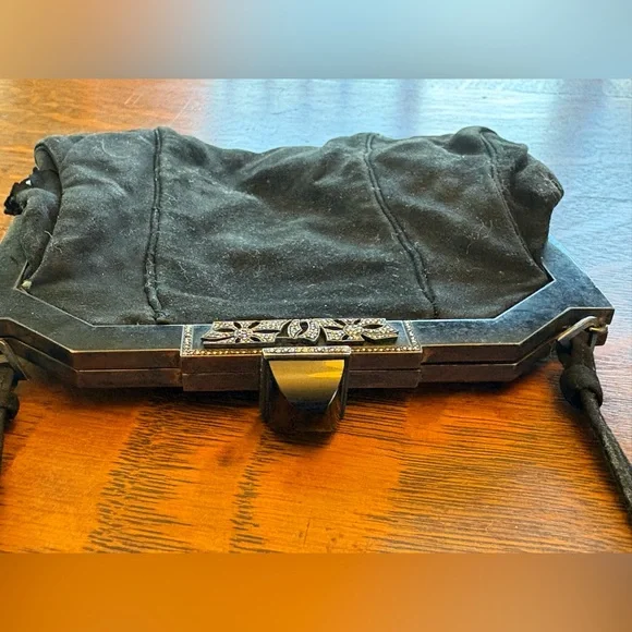 1920-1930 Vintage French Art Deco Black Purse Bag Jane Saltati Metal w/ Stones - Picture 10 of 12